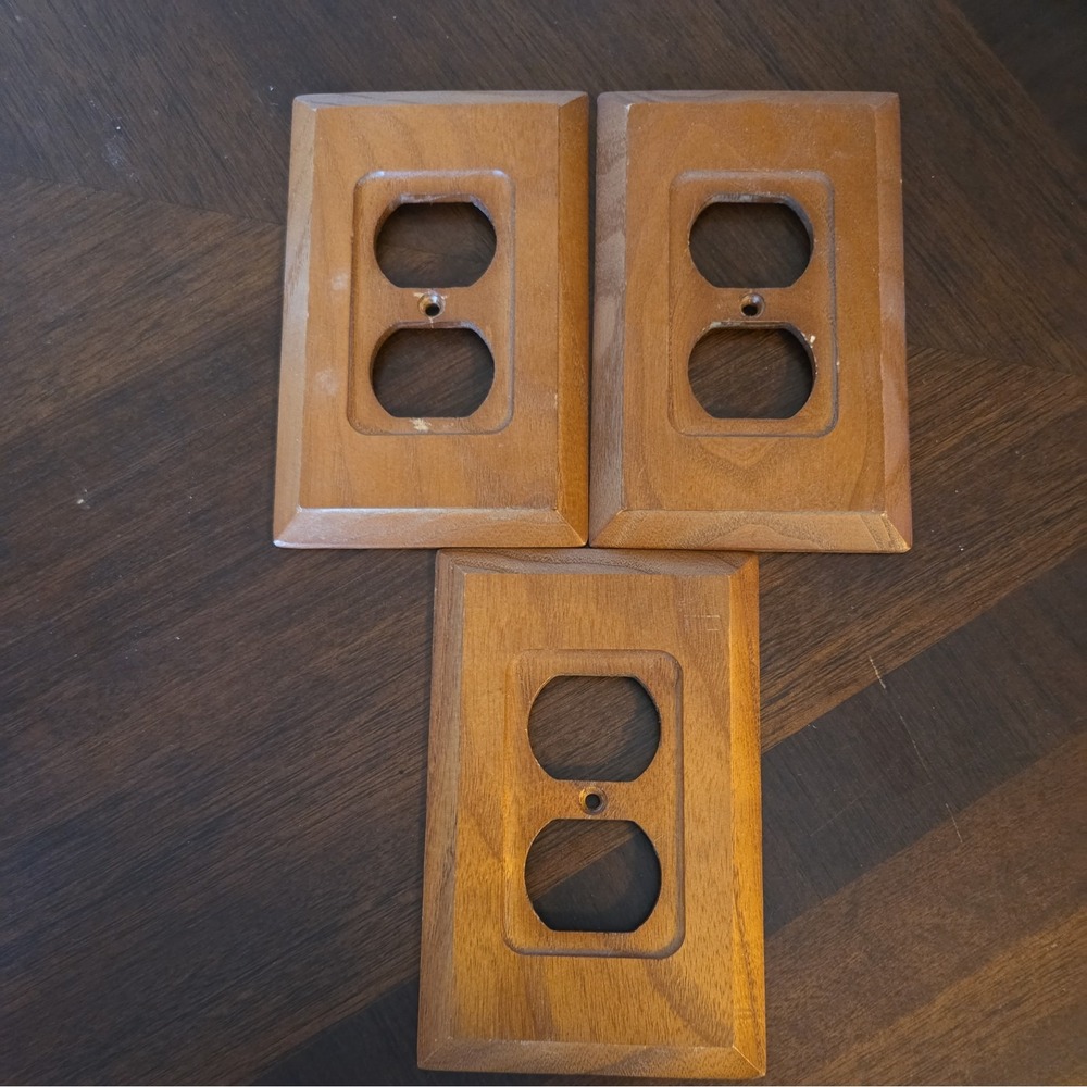 Vintage AmerTac Solid Wood Wall Plate Cover Lot 3 Matching Cover